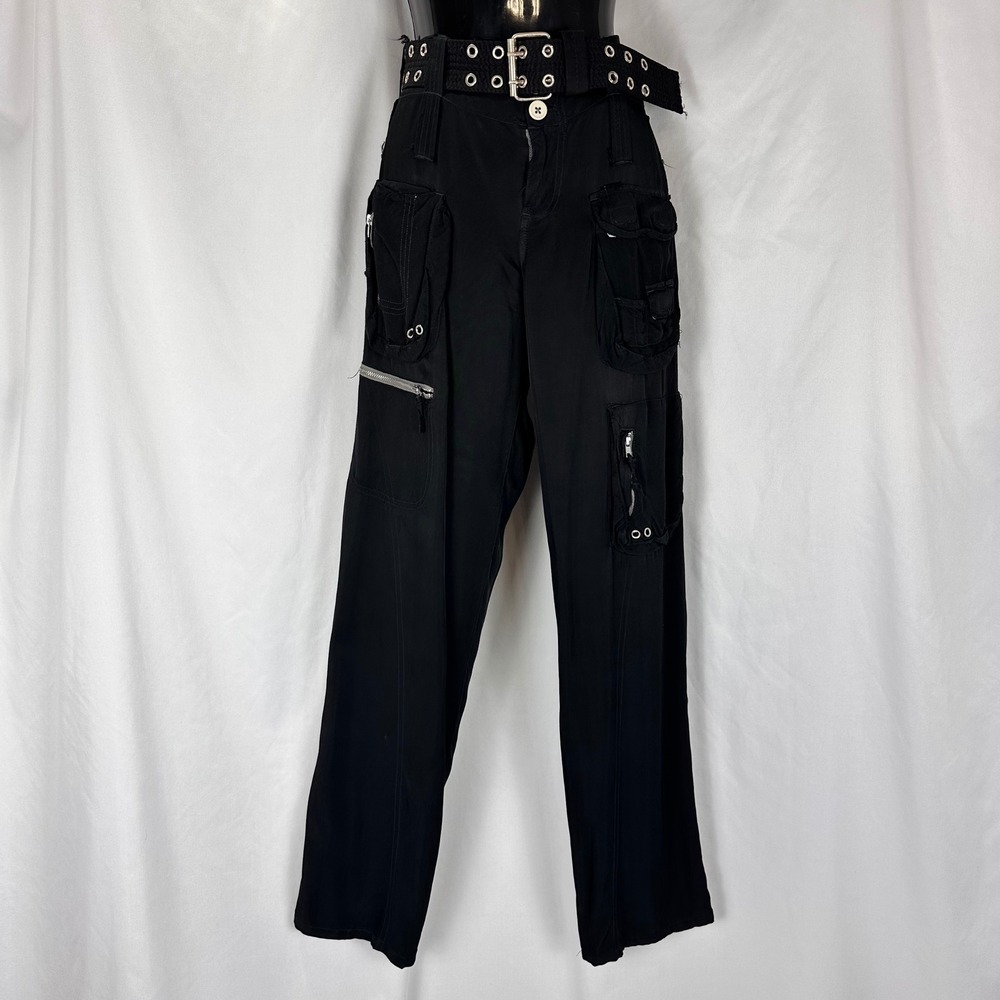 VINTAGE Pete & Greta by Johnny Was Black Utility Cargo Pants Cupra Rayon Sz 4